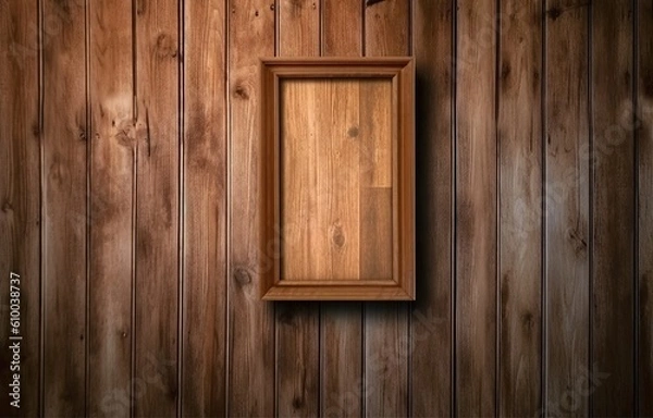 Fototapeta Wooden frame with on the wooden wall, Old picture frame, Generative AI.