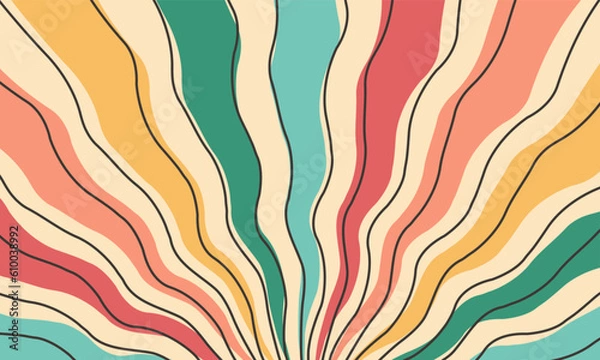 Obraz Hand drawn groovy retro swirl rays psychedelic background