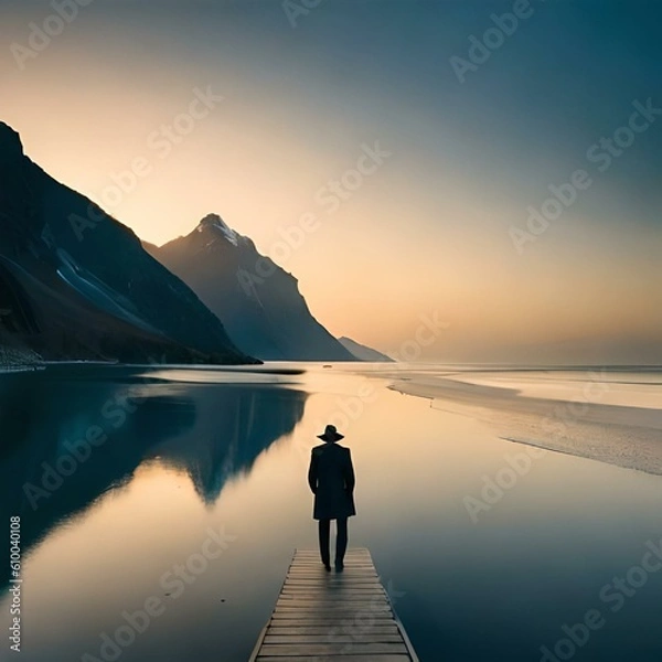 Obraz silhouette of couple on the beach at sunset