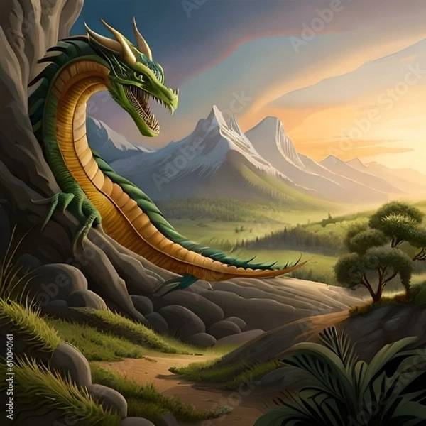 Obraz the dragon in the mountains