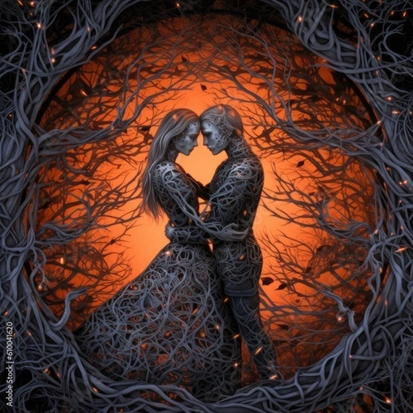 Fototapeta a modern illustration of two people kissing in front of the world Generative Ai