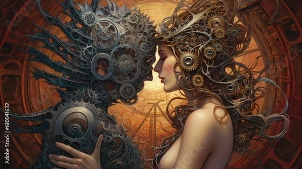Fototapeta a modern illustration of two people kissing in front of the world Generative Ai