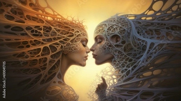 Fototapeta a modern illustration of two people kissing in front of the world Generative Ai