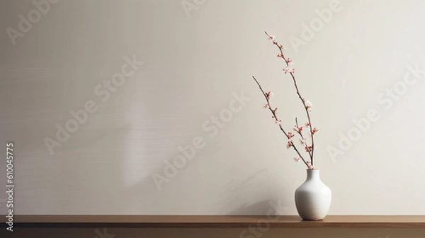 Fototapeta Цветы сакуры в белой вазе, минимализм