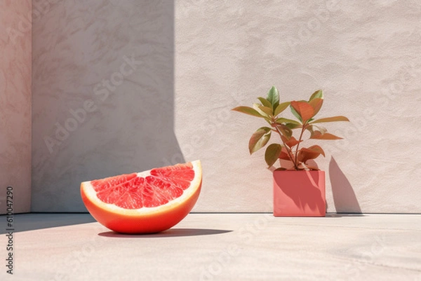 Fototapeta слайс грей фрукт на полу на против стены