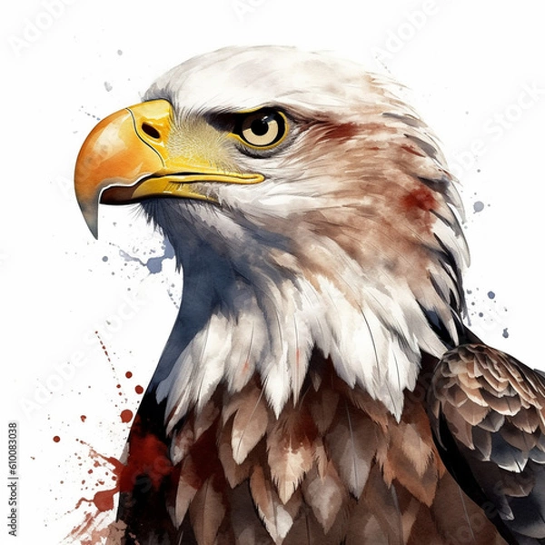 Fototapeta Bald eagle on white background, with US flag colors, isolated .