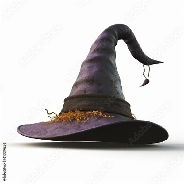 Obraz Halloween witch hat on white background. 