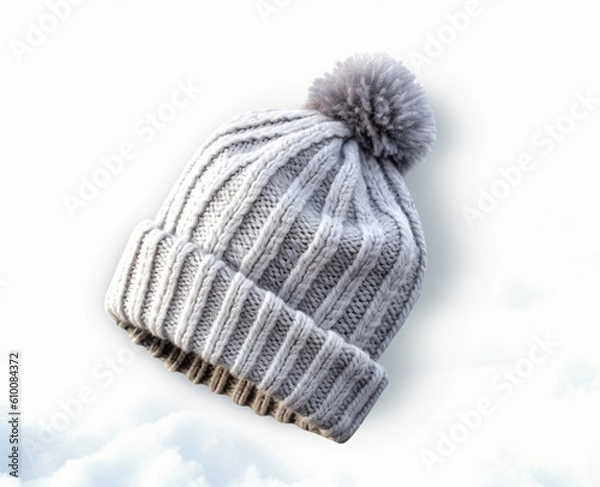 Obraz Winter gray hat, background snow