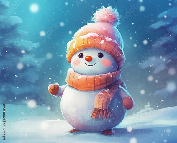 Obraz Smiling snowman illustration