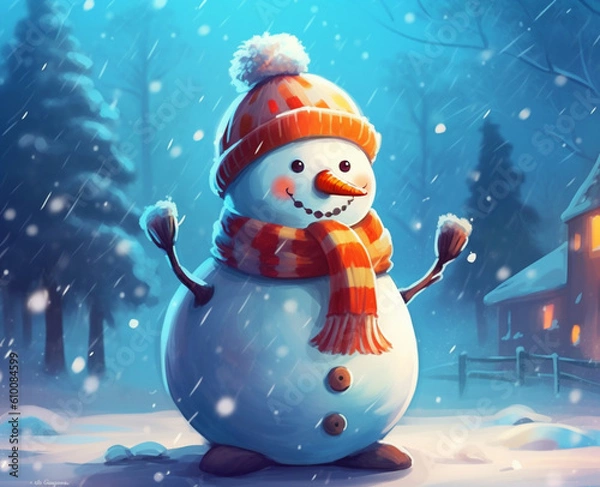 Obraz Smiling snowman illustration