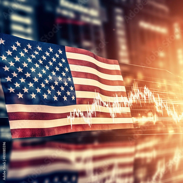 Obraz Stock market graph with the usa flag in the background. American stock market. Generative AI.