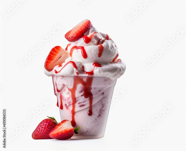 Fototapeta Strawberry Sundae isolated on white background