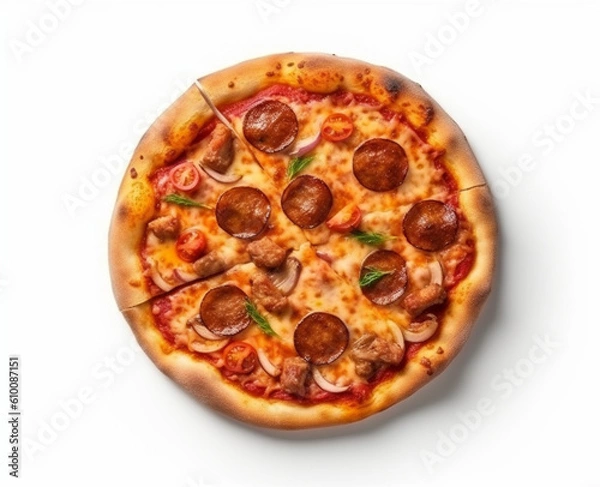 Obraz Top view Pepperoni pizza  on white background