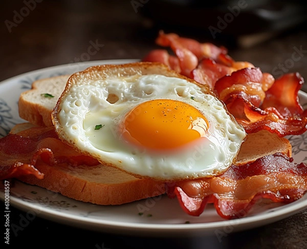 Fototapeta Typical American coffee, egg and bacon