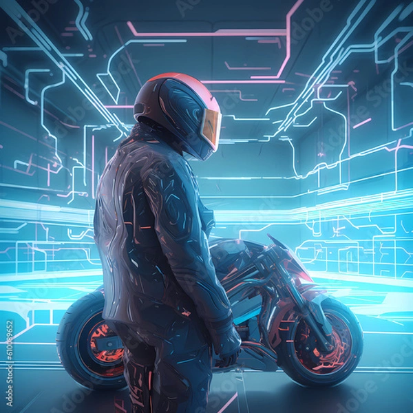 Fototapeta Futuristic Biker created with generative AI