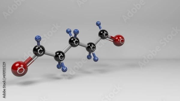Fototapeta Glutaraldehyde Molecule. Molecular structure of glutaraldehyde, a versatile compound used in sterilizing medical equipment, tanning leather, cross-linking polymers, and biochemical procedures.
