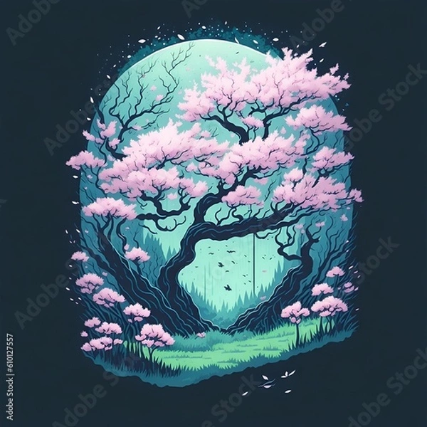Obraz Sakura tree in the forest, generative AI