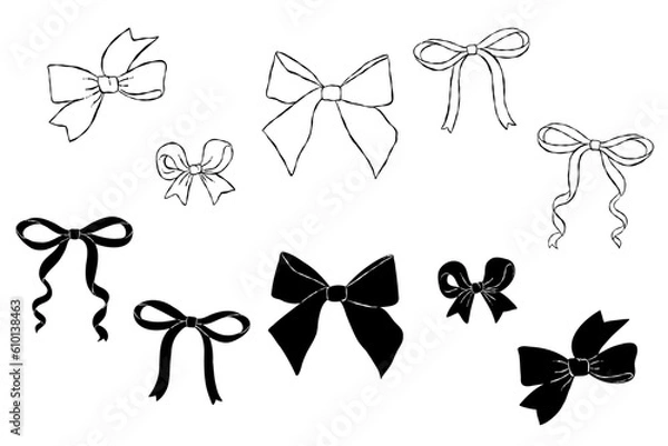 Obraz レトロな手描きのリボンイラストセット
