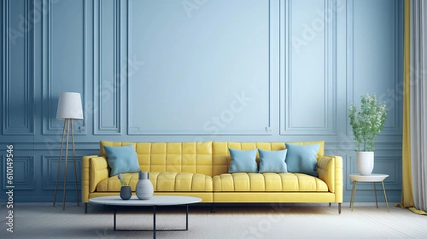 Fototapeta Modern and minimalist living room pastel tones and plants. Generative ai illustration mock-up