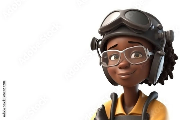 Fototapeta Black Female Welder White Backdrop Isolated Extremely Gorgeous With Copy Space Generative AI