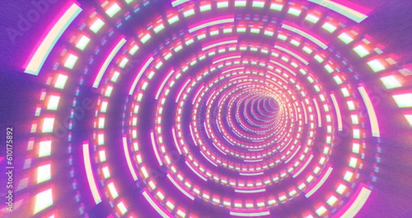 Obraz Abstract futuristic purple hi-tech tunnel from energy circles and magic lines background