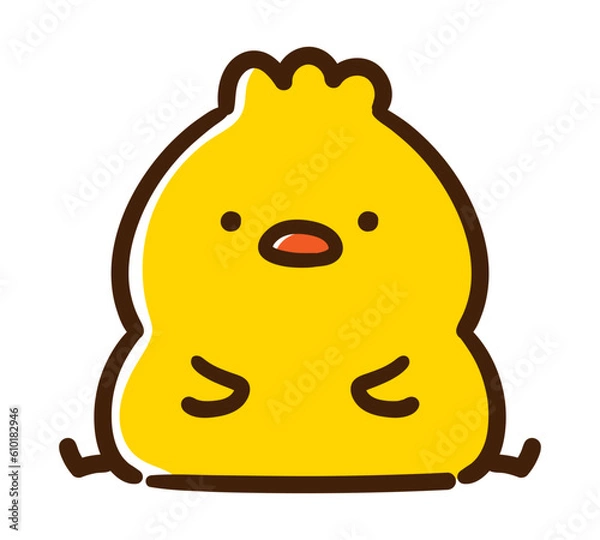 Obraz 床に座るかわいいひよこのキャラクターのイラスト