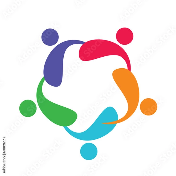 Obraz 5 People togetherness and community concept logo abstract vector illustration eps