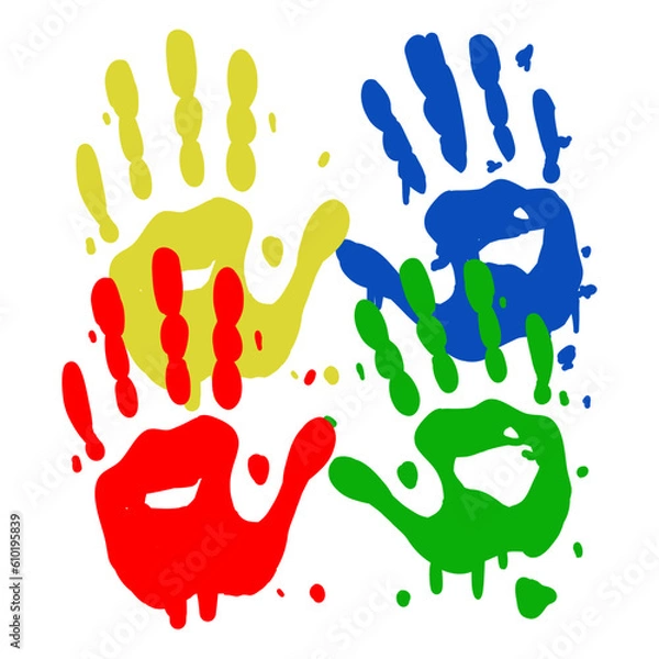 Fototapeta Kid Hand Prints Children Playful Paint Colorful Art Vector