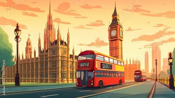 Obraz Tło Londyn. Uderzająca ilustracja Big Bena na tle Londynu, dodając odrobinę elegancji do każdej dzieła sztuki. Generatywny AI.