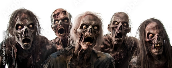 Fototapeta Terrifying Zombies on Transparent Background, Horror Concept, banner