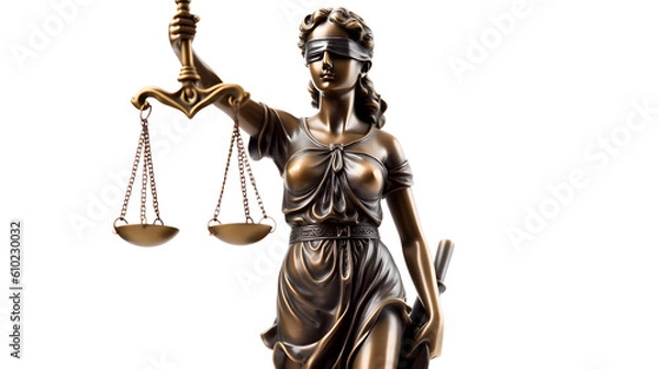 Fototapeta Lady Justice Blindfolded with Scales - Symbol of Fairness on Transparent Background PNG