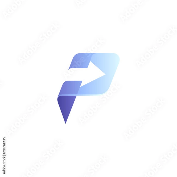 Fototapeta Initial P letter logo with arrow icon inside