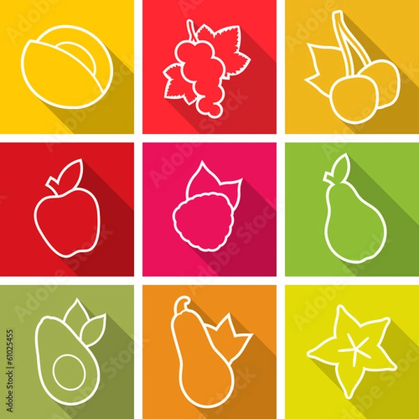 Obraz Flat design icons. Set of fruit. Vector illustration.