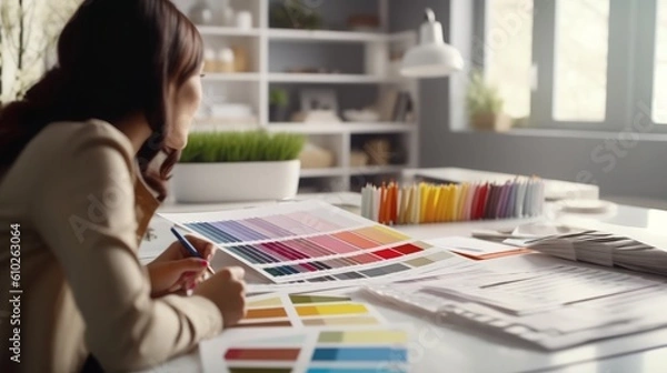Fototapeta Creative Color Selection for Home Design. Interior Architect Workspace.