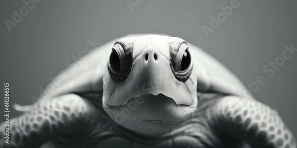 Obraz Black and white portrait, close-up of a sea turtle, turtle, caretta caretta, black and white background, Generative AI