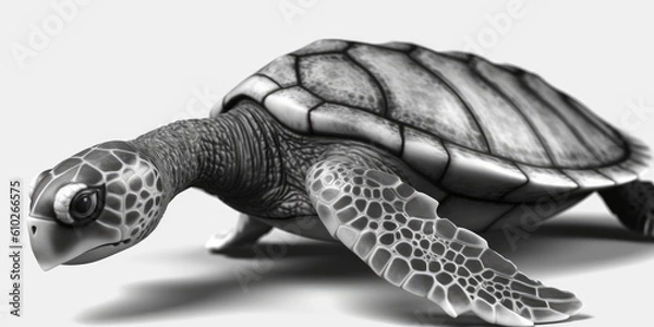 Obraz Black and white portrait, close-up of a sea turtle, turtle, caretta caretta, black and white background, Generative AI