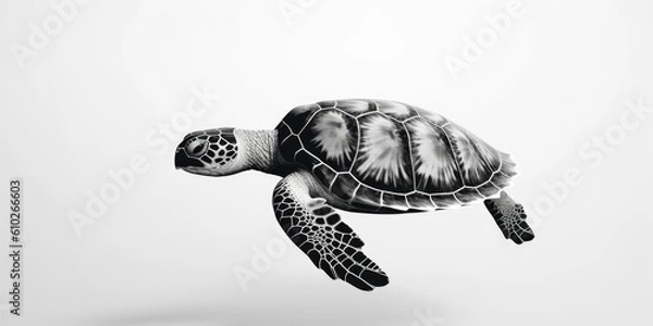 Obraz Black and white portrait, close-up of a sea turtle, turtle, caretta caretta, black and white background, Generative AI