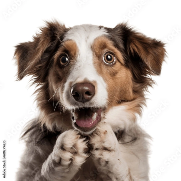 Fototapeta Surprised dog covering its mouth with paws, no background/transparent background