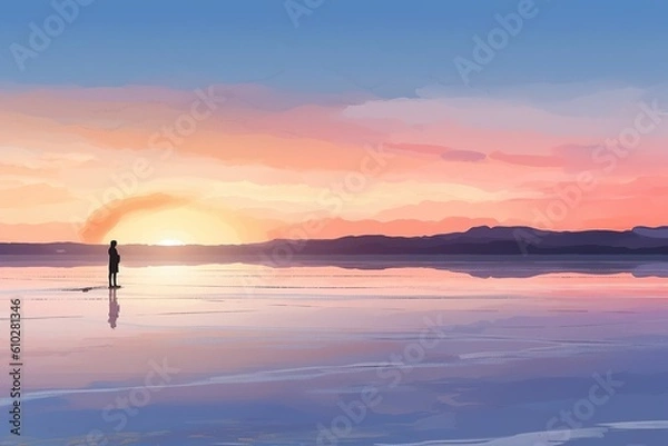 Obraz The illustration of Uyuni salt lake,Salar de Uyuni, AI contents by Midjourney