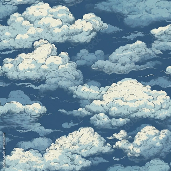 Fototapeta Blue clouds in the sky texture in    style, seamless texture