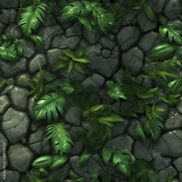 Fototapeta Jungle stone floor texture in the style of overwatch, seamless texture