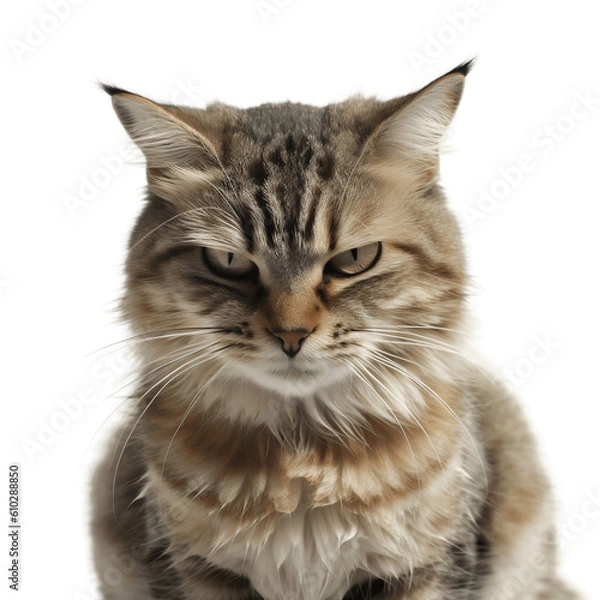 Fototapeta Portrait of an angry cat staring, no background/transparent background