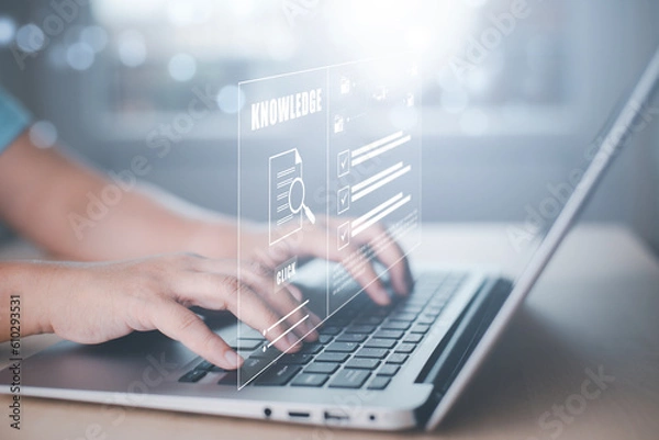 Obraz Working Data Analytics and Data Management Systems and Metrics connected to corporate strategy database for knowledge, Intelligence,  Business Analytics with Key Performance Indicators,