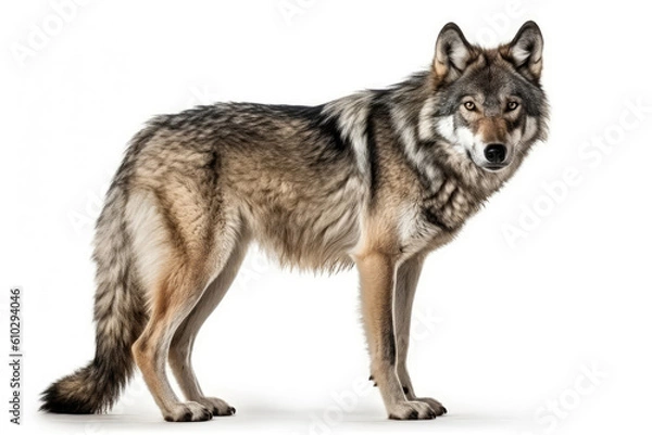 Fototapeta Gray Wolf On White Background. Generative AI