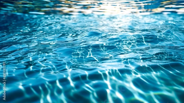 Fototapeta The surface of clear blue water, generative AI.