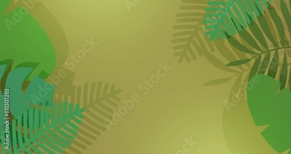 Fototapeta 3d illustration of leaves on yellow background with shadows.