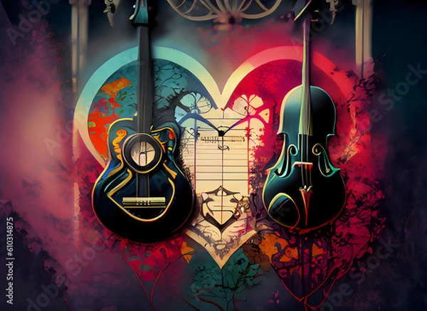 Obraz Gothic colorful background with music and love
