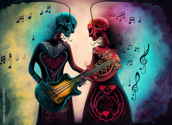 Obraz Gothic colorful background with music and love