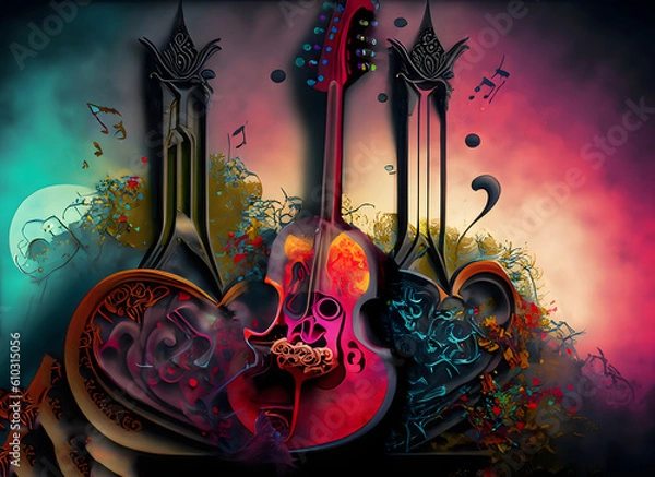 Obraz Gothic colorful background with music and love