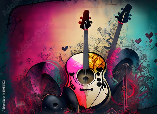 Fototapeta Gothic colorful background with music and love